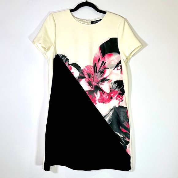 Floral Color Block Short Sleeve Shift Dress 10P - Picture 1 of 10